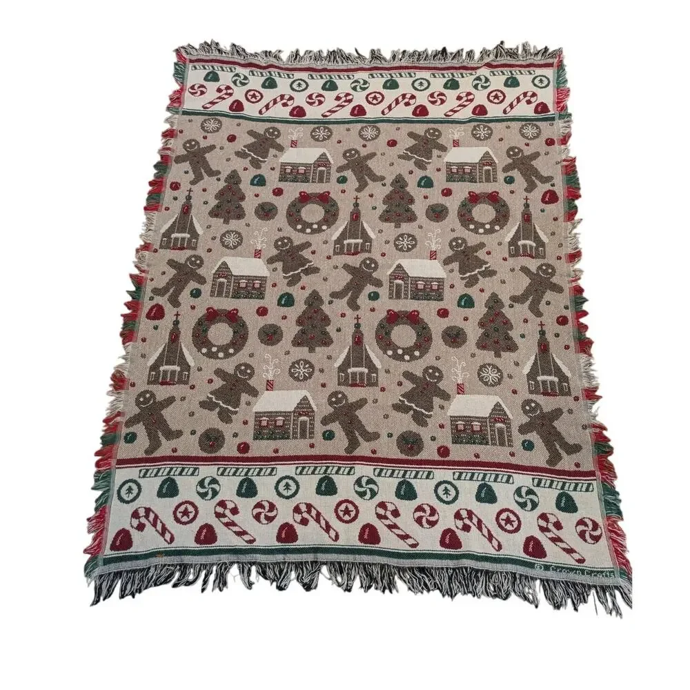 Vintage Crown Crafts Holiday weaved throw 48in X60in